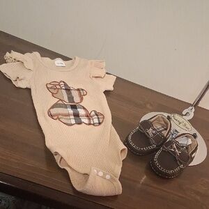 Rising Star Cream Plaid Bear Bodysuit